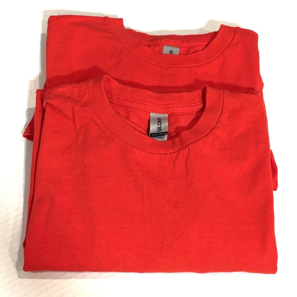 Lot of 2!! Gildan Heavy Long Sleeve TShirt Red Medium Cotton Unisex Casual Crew